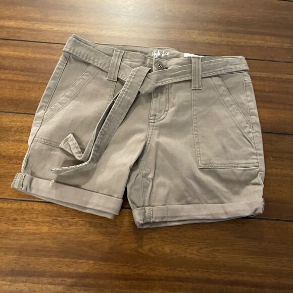 NWT Style & Company Stretch Pocketed Sash Tied Cuffs Short Olive Drab 4 Petite - Picture 4 of 16